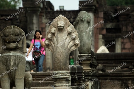 Die Khmer Tempel Anlage von Phimai bei Khorat in der provinz Nakhon Ratchasima im Nordosten von Thailand im Suedwesten von Thailand in Suedostasien.  