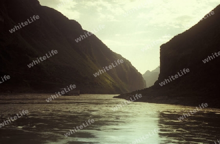 the landscape of the yangzee river in the three gorges valley up of the three gorges dam projecz in the province of hubei in china.