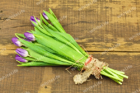 Tulpenstrauss auf Holzhintergrund