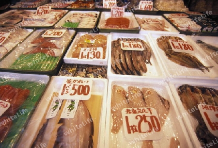 a fish  Shop in the City centre of Tokyo in Japan in Asia,



