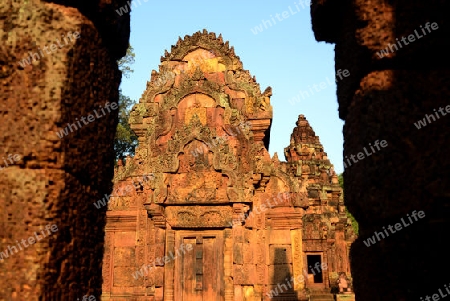 The Tempel Ruin of  Banteay Srei about 32 Km north of the Temple City of Angkor near the City of Siem Riep in the west of Cambodia.