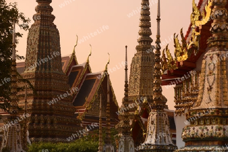 Die Tempelanlage des Wat Pho in der Hauptstadt Bangkok von Thailand in Suedostasien.