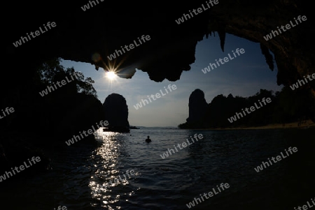 The Hat Phra Nang Beach at Railay near Ao Nang outside of the City of Krabi on the Andaman Sea in the south of Thailand. 