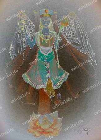 Engel mit Lotusbl?te IF- Zeichnung antik Finish