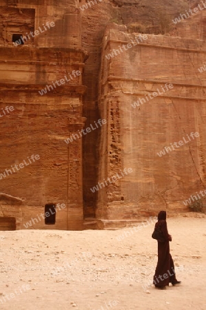 the street of Facades or Necropolis in the Temple city of Petra in Jordan in the middle east.