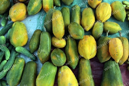 Auf dem Markt in der Altstadt von Luang Prabang in Zentrallaos von Laos in Suedostasien.