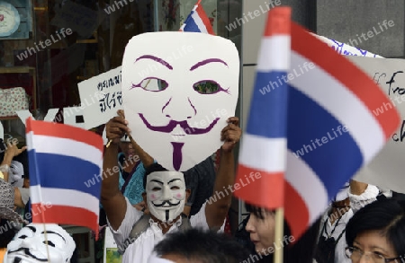 Eine Politische Demonstration in der Innenstadt um Pratunam in der Hauptstadt Bangkok von Thailand in Suedostasien.