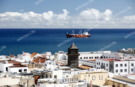 the view from the cathedral in the city Las Palmas on the Canary Island of Spain in the Atlantic ocean.