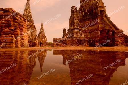 The Wat Chai Wattanaram Temple in City of Ayutthaya in the north of Bangkok in Thailand, Southeastasia.