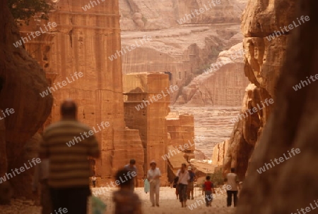 the street of Facades or Necropolis in the Temple city of Petra in Jordan in the middle east.
