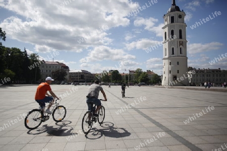 The old Town of the City Vilnius with the clocktower and the Johanneschurch  in the Baltic State of Lithuania,  