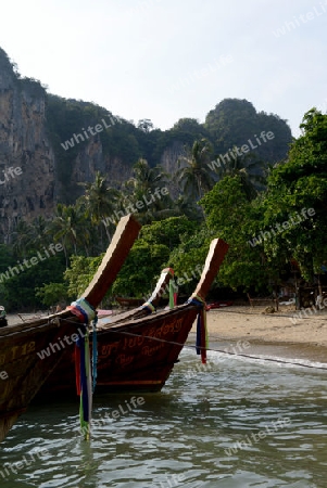 The Hat Tom Sai Beach at Railay near Ao Nang outside of the City of Krabi on the Andaman Sea in the south of Thailand. 