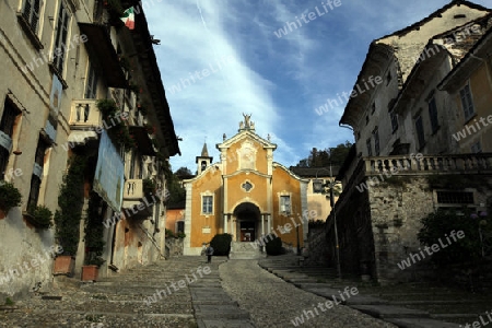 The churche in the Fishingvillage of Orta on the Lake Orta in the Lombardia  in north Italy. 