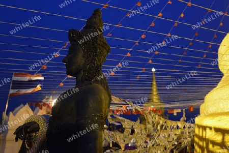 Die Tempelanlage des Goldenen Berg in der Hauptstadt Bangkok von Thailand in Suedostasien.