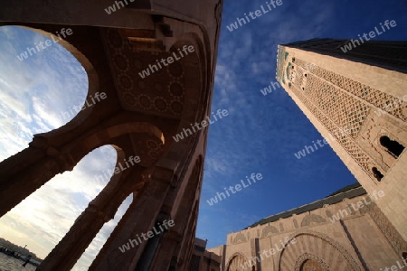 The Hassan 2 Mosque in the City of Casablanca in Morocco , North Africa.