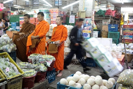 Menschen auf dem Grossen Lebensmittelmarkt von Talat Warorot in Chiang Mai im Norden von Thailand. 