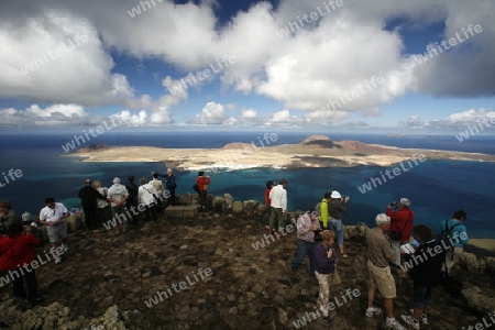 the Mirador del Rio viewpoint on the Island of Lanzarote on the Canary Islands of Spain in the Atlantic Ocean. on the Island of Lanzarote on the Canary Islands of Spain in the Atlantic Ocean.
