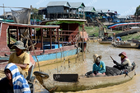 The Lake Village Kompong Pluk at the Lake Tonle Sap near the City of Siem Riep in the west of Cambodia.