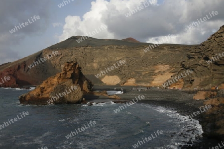 the Landscape of El Golfo on the Island of Lanzarote on the Canary Islands of Spain in the Atlantic Ocean. on the Island of Lanzarote on the Canary Islands of Spain in the Atlantic Ocean.
