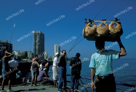 people at the mediterranean sea in the old town of the city of Beirut in Lebanon in the middle east. 