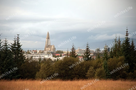 Perlan, Blick auf Reykjavik, im Mittelpunkt die Hallgrimskirkja