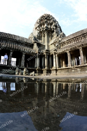 The Angkor Wat in the Temple City of Angkor near the City of Siem Riep in the west of Cambodia.