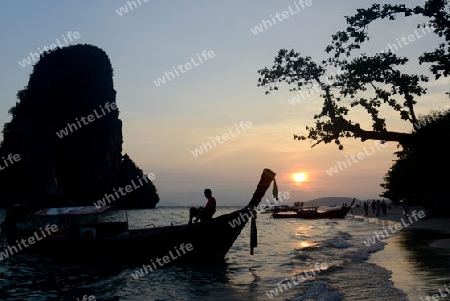 The Hat Phra Nang Beach at Railay near Ao Nang outside of the City of Krabi on the Andaman Sea in the south of Thailand. 