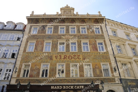 historisch bemalte Fassage des Hotel Rott, Altstaedter Ring, Altstadt, Prag, Boehmen, Tschechien, Europa