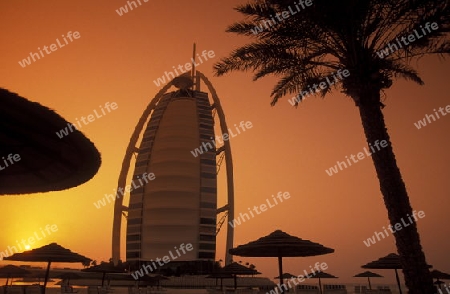 the hotel Burj al Arab in the city of Dubai in the Arab Emirates in the Gulf of Arabia.