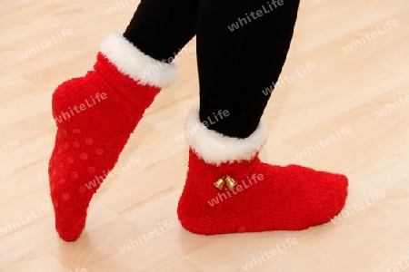 red xmas shoes with deco legs