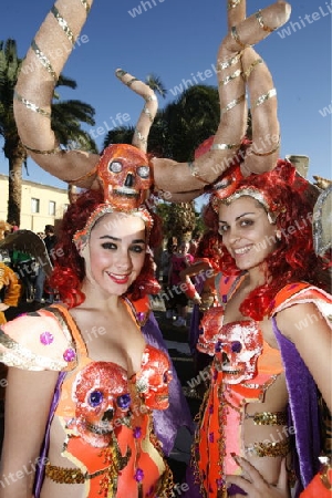 the carneval in the city of Las Palmas on the Island Gran Canary on the Canary Island of Spain in the Atlantic Ocean. 