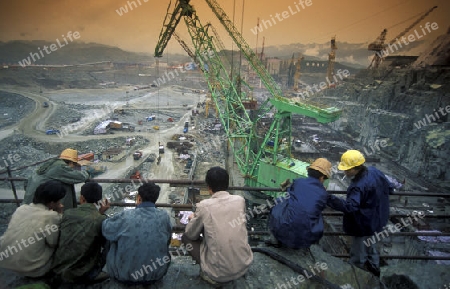 the constructions work at the three gorges dam project on the yangzi river in the province of hubei in china.