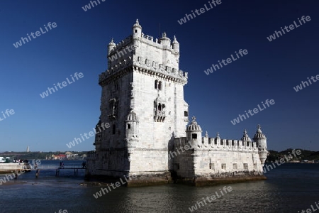 Das Torre de Belem im Stadtteil Belem der Hauptstadt Lissabon in Portugal.     