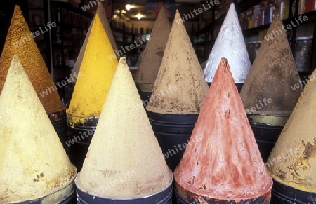 The Souq or Bazzar or Market in the old town of Marrakesh in Morocco in North Africa.
