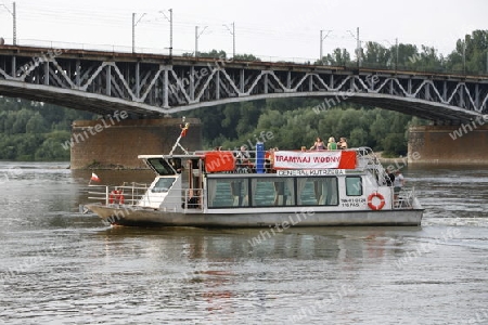 A Bridge and the Wistla River in the City of Warsaw in Poland, East Europe.