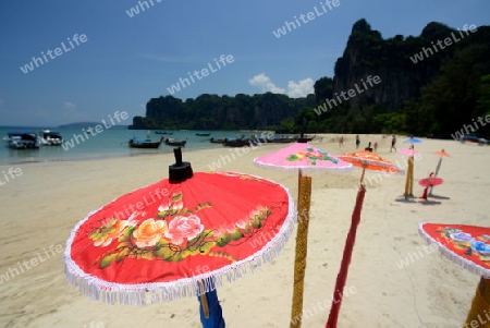 The Hat Railay Leh Beach at Railay near Ao Nang outside of the City of Krabi on the Andaman Sea in the south of Thailand. 