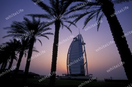 the hotel Burj al Arab in the city of Dubai in the Arab Emirates in the Gulf of Arabia.