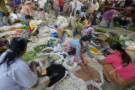 The Market in the village of Ywama at the Inle Lake in the Shan State in the east of Myanmar in Southeastasia.