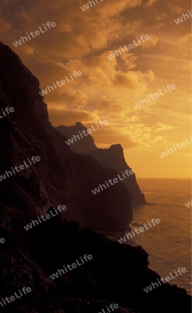 The coast near Ribeira Grande on the Island of Santo Antao in Cape Berde in the Atlantic Ocean in Africa.