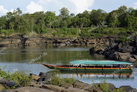 Die Landschaft bei Pha Taem Nationalpark bei Khong Chiam in der Umgebung von Ubon Ratchathani im nordosten von Thailand in Suedostasien.