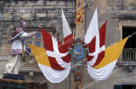 The traditional prozession of St Philip at the Church St Philip in the Village of Zebbug on Malta in Europe.