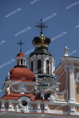 The old Town of the City Vilnius with the St.Kazimir church and the Johanneschurch  in the Baltic State of Lithuania,  