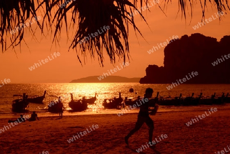 The Hat Railay Leh Beach at Railay near Ao Nang outside of the City of Krabi on the Andaman Sea in the south of Thailand. 