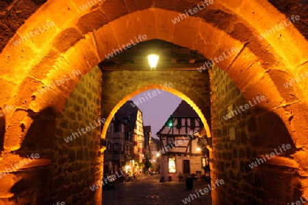 the olt town of the village of Riquewihr in the province of Alsace in France in Europe