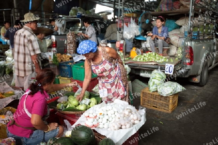 Menschen auf dem Grossen Lebensmittelmarkt von Talat Warorot in Chiang Mai im Norden von Thailand.