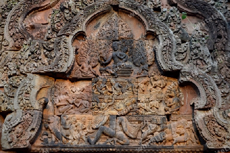 The Tempel Ruin of  Banteay Srei about 32 Km north of the Temple City of Angkor near the City of Siem Riep in the west of Cambodia.