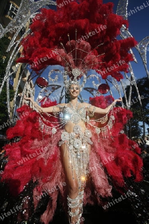 the carneval in the city of Las Palmas on the Island Gran Canary on the Canary Island of Spain in the Atlantic Ocean. 