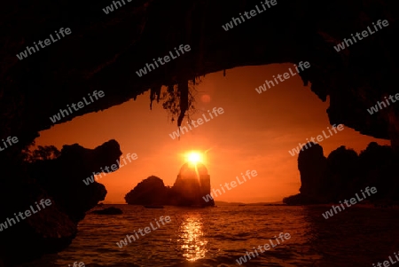 The Hat Phra Nang Beach at Railay near Ao Nang outside of the City of Krabi on the Andaman Sea in the south of Thailand. 