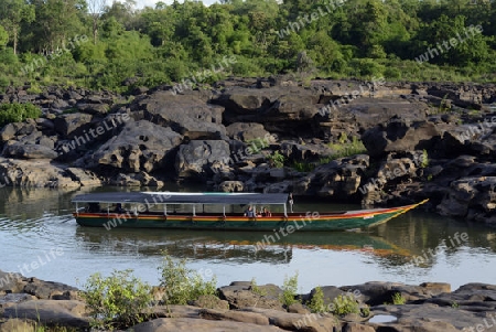 Die Landschaft bei Pha Taem Nationalpark bei Khong Chiam in der Umgebung von Ubon Ratchathani im nordosten von Thailand in Suedostasien.