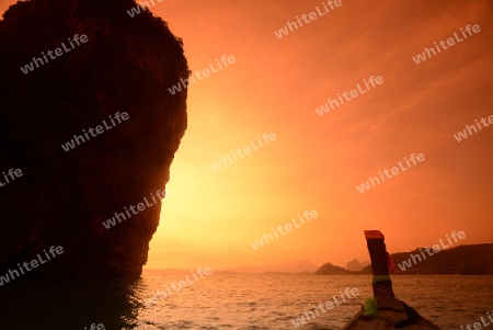 The Hat Tom Sai Beach at Railay near Ao Nang outside of the City of Krabi on the Andaman Sea in the south of Thailand. 